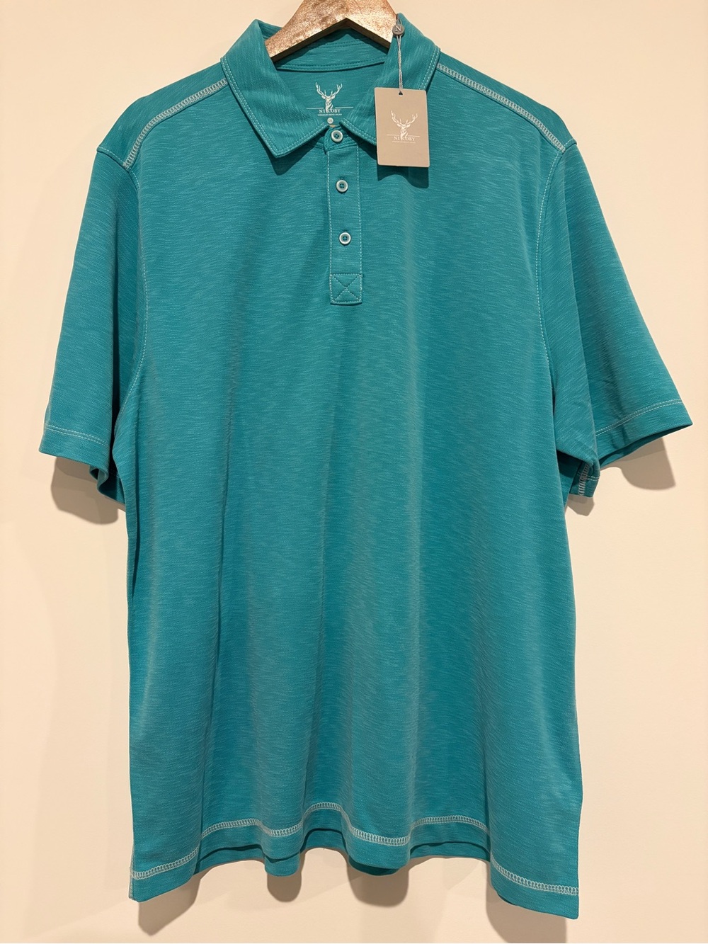 NWT Nicoby Men's XXL Baltic Aqua Men's Slub Polynosic Modal Blend Polo Shirt